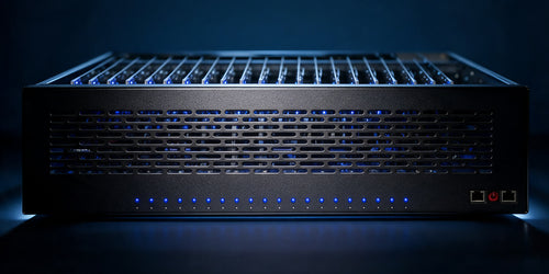 Frontal: 20 LED de estado numerados, botón OTG/USB y puertos LAN